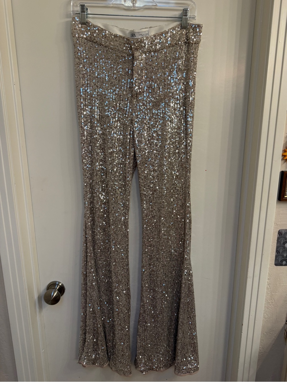Zara Champagne Sequin Flare Pants